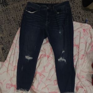 Judy Blue Skinny Jeans Dark Blue Distressed Cropped Jeans
